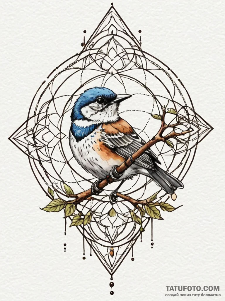 A songbird, perched on a branch, its song is... - эскиз тату (№1752062992_0, 09.07.2025 12:09) — Tatufoto.com