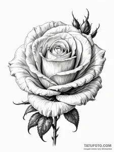 A beautiful, blooming rose, with a single, pe... - эскиз тату (№1752063080_0, 09.07.2025 12:11) — Tatufoto.com