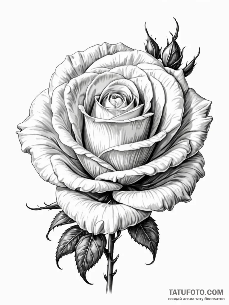 A beautiful, blooming rose, with a single, pe... - эскиз тату (№1752063080_0, 09.07.2025 12:11) — Tatufoto.com