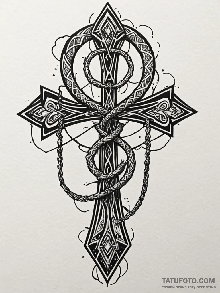 A single, black ankh, but its loop is a noose... - эскиз тату (№1752063166_0, 09.07.2025 12:12) — Tatufoto.com