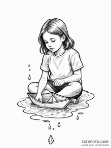 A girl whose tears are creating a small puddl... - эскиз тату (№1752063587_0, 09.07.2025 12:19) — Tatufoto.com