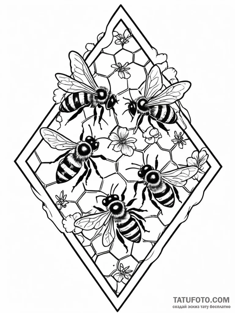 A beautiful, strong community of bees, workin... - эскиз тату (№1752063672_0, 09.07.2025 12:21) — Tatufoto.com