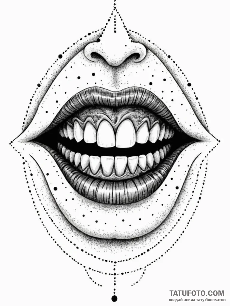 A human mouth, with sharpened, vampiric teeth... - эскиз тату (№1752063757_0, 09.07.2025 12:22) — Tatufoto.com