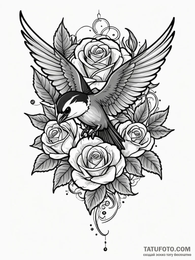 A powerful migratory bird, like a swallow or... - эскиз тату (№1752063842_0, 09.07.2025 12:24) — Tatufoto.com