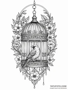 A beautiful, ornate birdcage, its door is wid... - эскиз тату (№1752064260_0, 09.07.2025 12:31) — Tatufoto.com