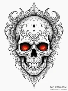 A skull, with a single, black tear tattooed o... - эскиз тату (№1752064344_0, 09.07.2025 12:32) — Tatufoto.com