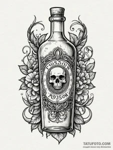 A beautiful, ornate bottle, labeled "poison",... - эскиз тату (№1752064513_0, 09.07.2025 12:35) — Tatufoto.com
