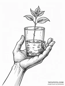A single, cupped hand, holding water, with a... - эскиз тату (№1752065609_0, 09.07.2025 12:53) — Tatufoto.com