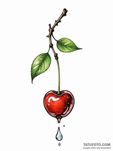 A single, perfect cherry, with a drop of mois... - эскиз тату (№1752067109_0, 09.07.2025 13:18) — Tatufoto.com