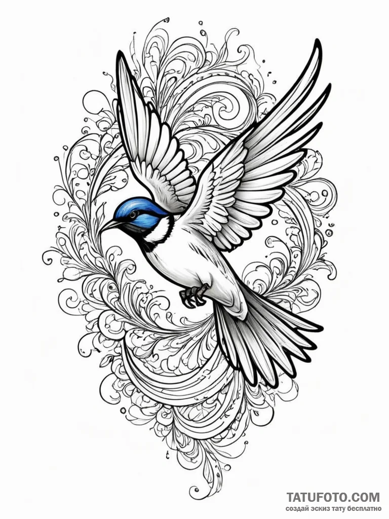 A powerful migratory bird, like a swallow or... - эскиз тату (№1752067277_0, 09.07.2025 13:21) — Tatufoto.com