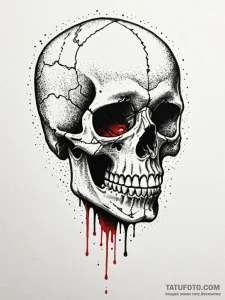 A skull, with a single, black tear tattooed o... - эскиз тату (№1752067782_0, 09.07.2025 13:29) — Tatufoto.com