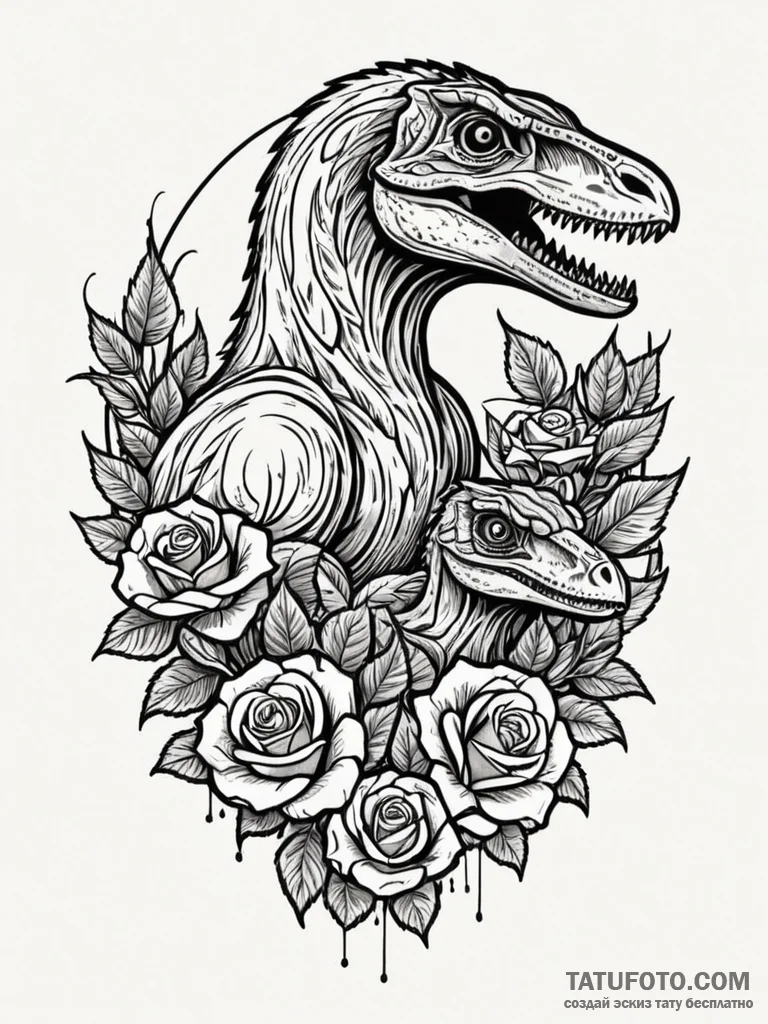 A pack of velociraptors, hunting as a team, i... - эскиз тату (№1752068489_0, 09.07.2025 13:41) — Tatufoto.com