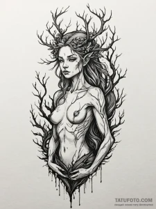 A dryad, her body is made of wood and she is... - эскиз тату (№1752068573_0, 09.07.2025 13:42) — Tatufoto.com