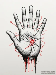 A realistic hand, reaching out from a chaotic... - эскиз тату (№1752068907_0, 09.07.2025 13:48) — Tatufoto.com