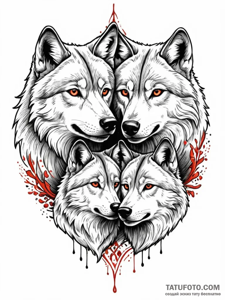 A beautiful, strong family of wolves, caring... - эскиз тату (№1752069155_0, 09.07.2025 13:52) — Tatufoto.com