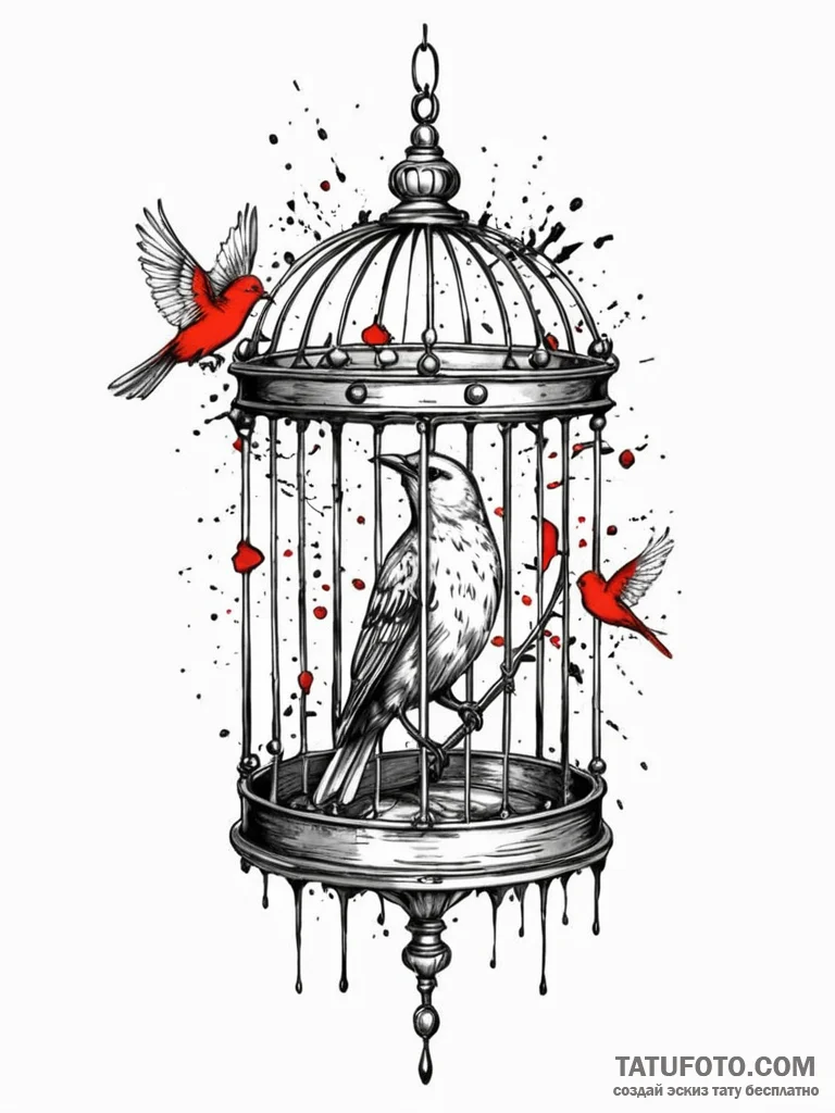 A beautiful, realistic birdcage, its bars are... - эскиз тату (№1752069487_0, 09.07.2025 13:58) — Tatufoto.com