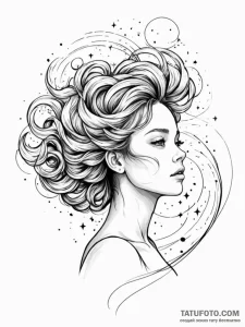 A girl whose hair is a swirling galaxy - эскиз тату (№1752069570_0, 09.07.2025 13:59) — Tatufoto.com