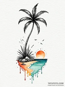 A minimalist drawing of a private island with... - эскиз тату (№1752069738_0, 09.07.2025 14:02) — Tatufoto.com