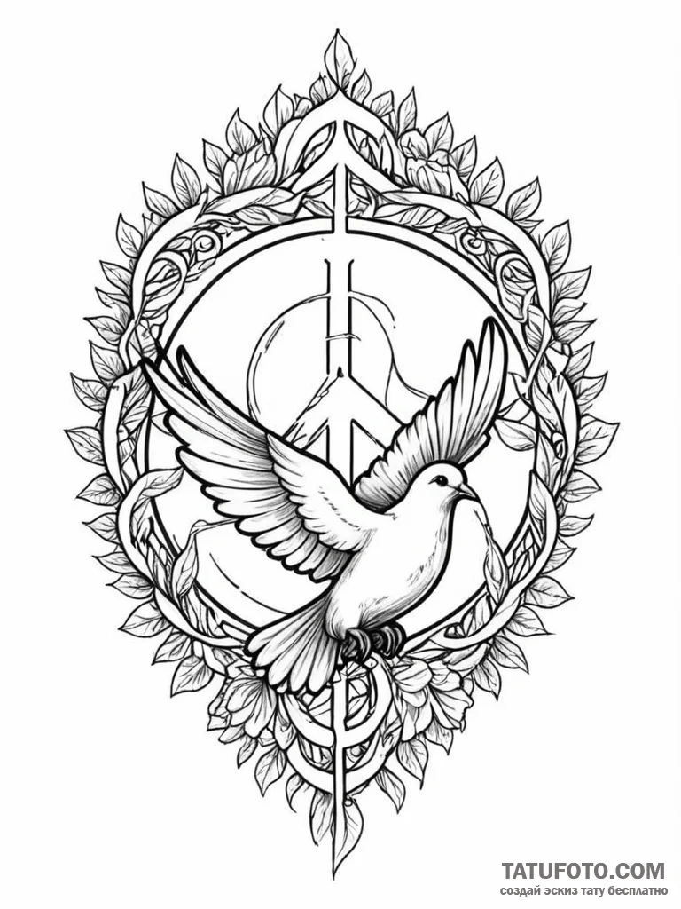 A single, powerful word "peace", with a dove... - эскиз тату (№1752070239_0, 09.07.2025 14:10) — Tatufoto.com