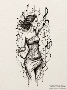 A woman whose body is dissolving into musical... - эскиз тату (№1752073590_0, 09.07.2025 15:06) — Tatufoto.com