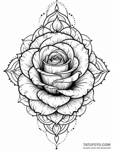 A beautiful, blooming rose, with a single, pe... - эскиз тату (№1752073869_0, 09.07.2025 15:11) — Tatufoto.com