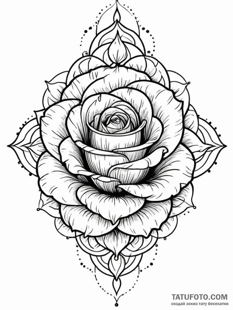 A beautiful, blooming rose, with a single, pe... - эскиз тату (№1752073869_0, 09.07.2025 15:11) — Tatufoto.com