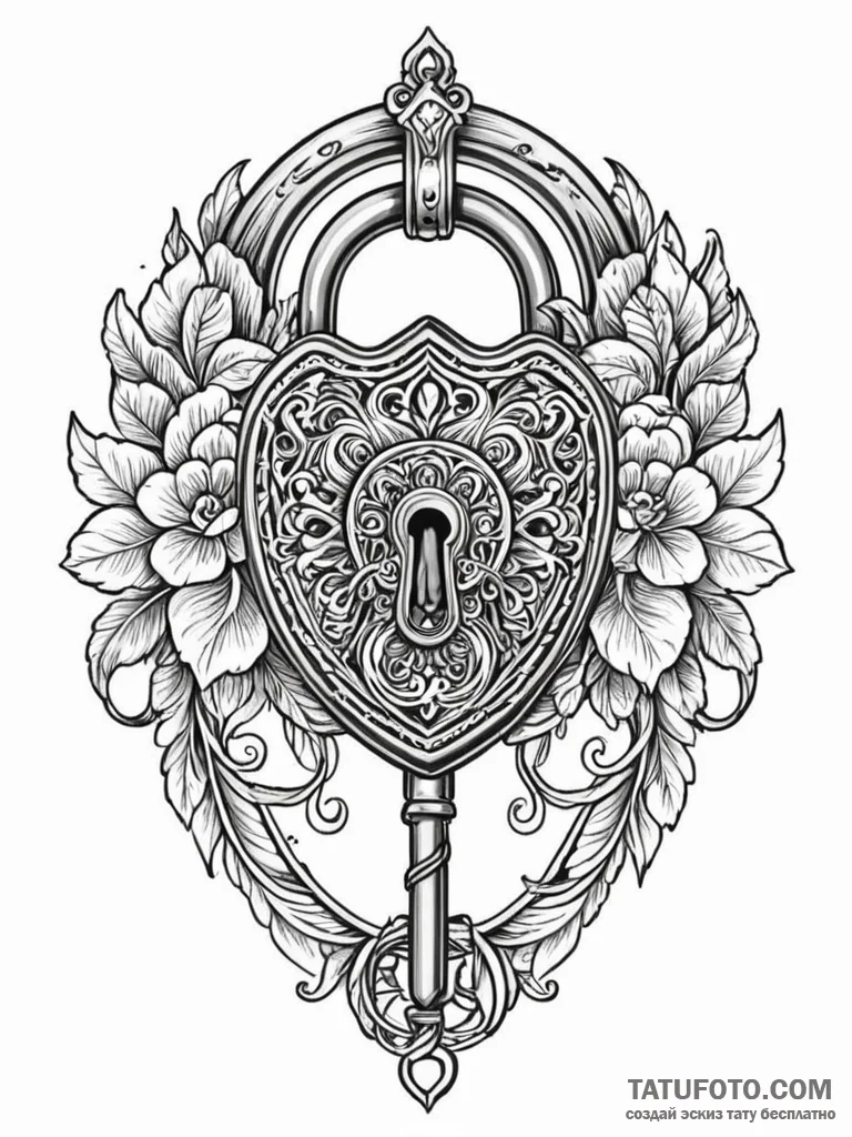 A beautiful, ornate set of lock-picks, symbol... - эскиз тату (№1752074155_0, 09.07.2025 15:15) — Tatufoto.com