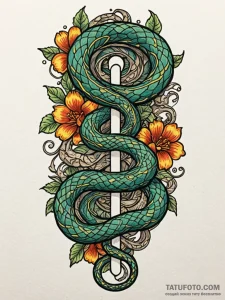 A snake, elegantly coiling up the thigh and a... - эскиз тату (№1752074242_0, 09.07.2025 15:17) — Tatufoto.com