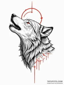 A portrait of a wolf, its howl is a jagged, r... - эскиз тату (№1752074325_0, 09.07.2025 15:18) — Tatufoto.com