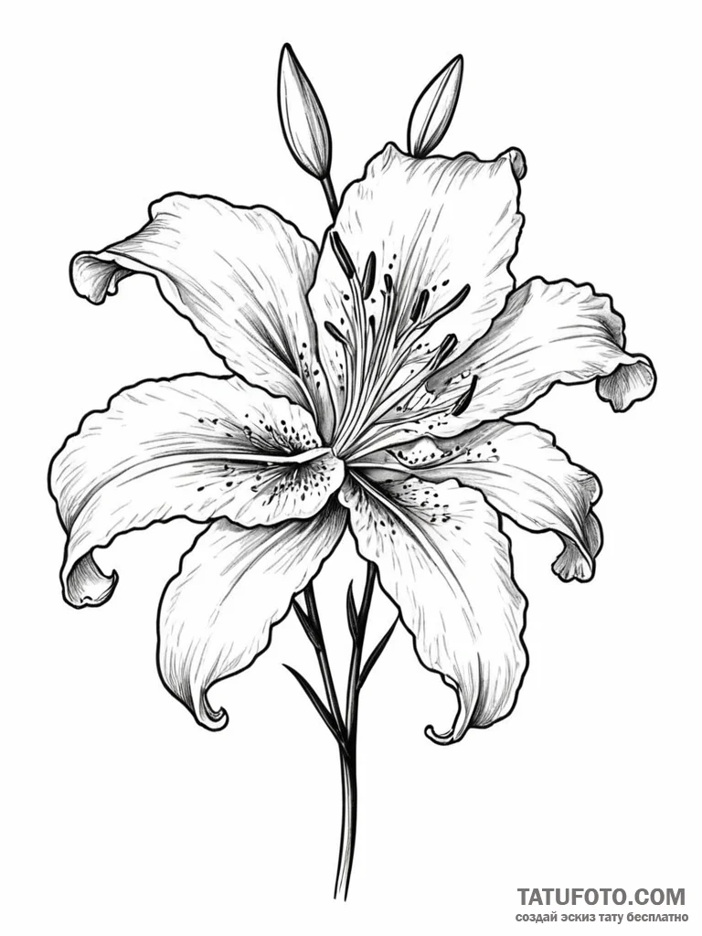 A beautiful, blooming lily flower, a symbol o... - эскиз тату (№1752074408_0, 09.07.2025 15:20) — Tatufoto.com
