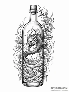 A beautiful, ornate ship in a bottle, but the... - эскиз тату (№1752075243_0, 09.07.2025 15:34) — Tatufoto.com