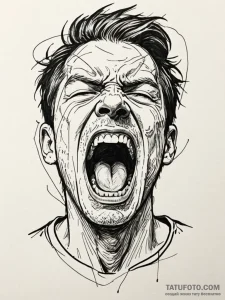 A portrait of a screaming face, half realisti... - эскиз тату (№1752075737_0, 09.07.2025 15:42) — Tatufoto.com