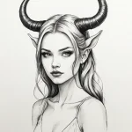 A girl with her hair styled into two horns, l... - эскиз тату (№1752077326_0, 09.07.2025 16:08) — Tatufoto.com