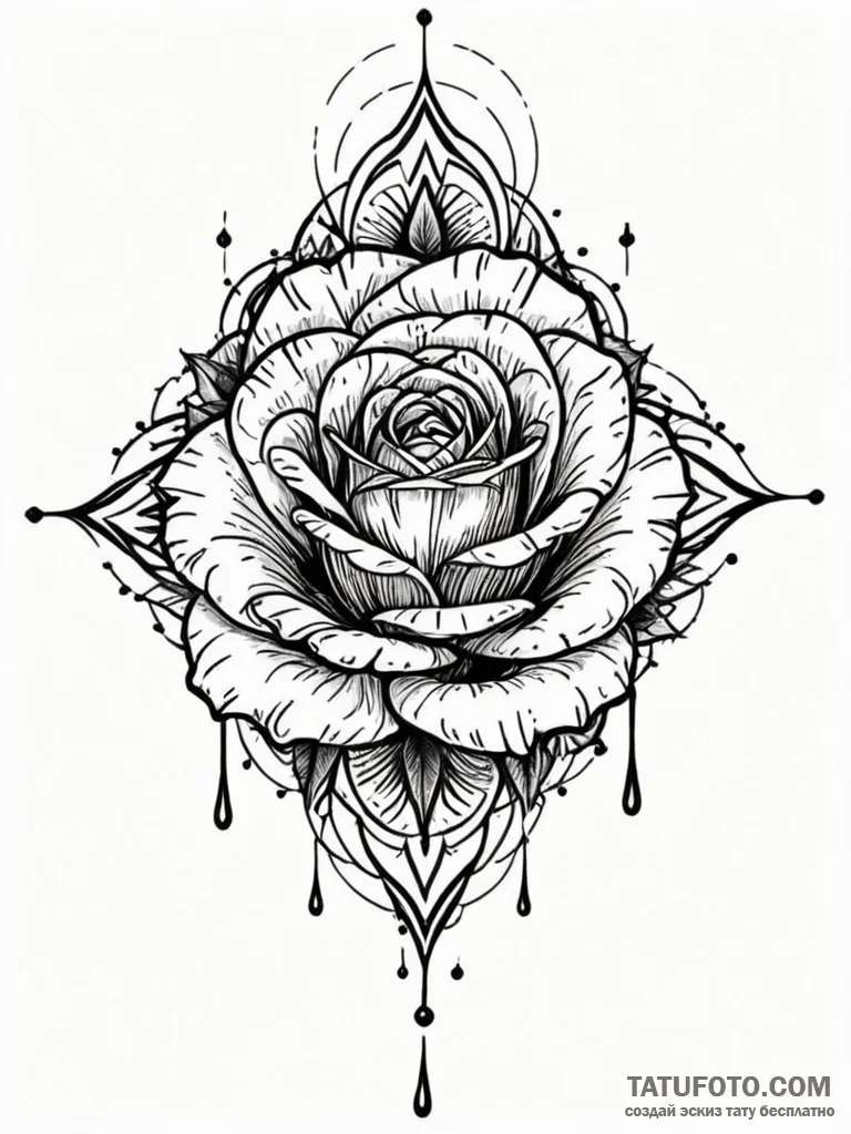 A single, perfect black rose, but its thorns... - эскиз тату (№1752077409_0, 09.07.2025 16:10) — Tatufoto.com