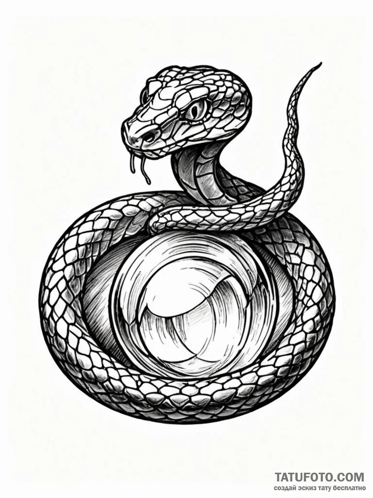 A snake, coiled around a crystal ball, forete... - эскиз тату (№1752077493_0, 09.07.2025 16:11) — Tatufoto.com
