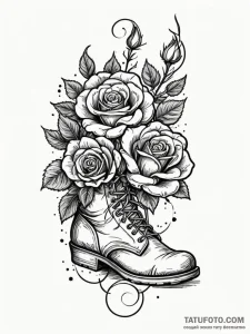 A single, dirty work boot, ink illustration f... - эскиз тату (№1752077994_0, 09.07.2025 16:19) — Tatufoto.com