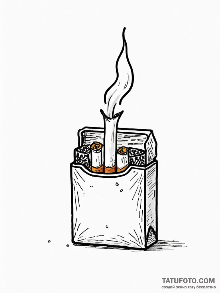 A single, crudely drawn cigarette, burning do... - эскиз тату (№1752078077_0, 09.07.2025 16:21) — Tatufoto.com