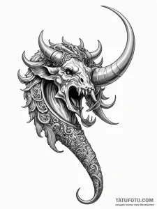 A beautiful, ornate war horn, calling to batt... - эскиз тату (№1752078410_0, 09.07.2025 16:26) — Tatufoto.com