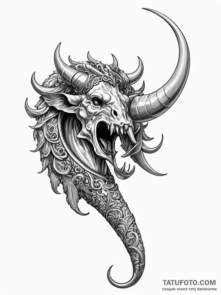 A beautiful, ornate war horn, calling to batt... - эскиз тату (№1752078410_0, 09.07.2025 16:26) — Tatufoto.com