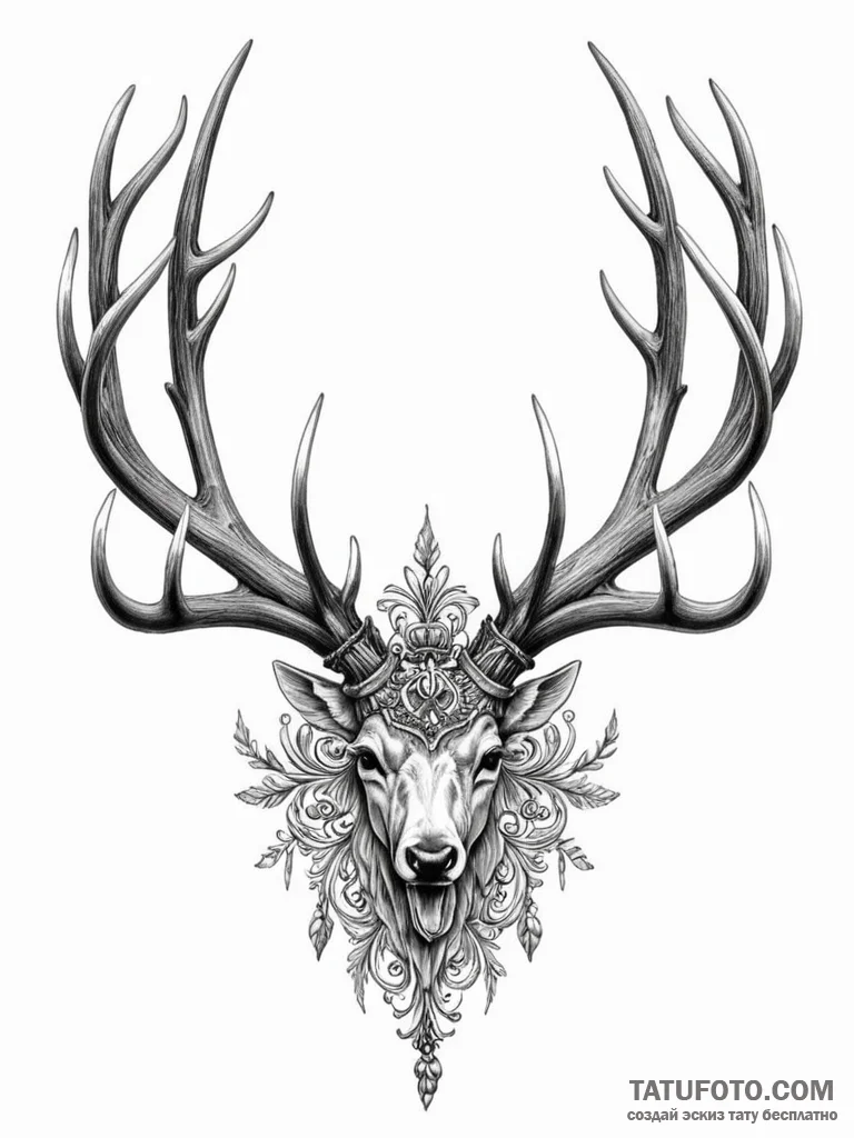 A beautiful, ornate set of deer antlers, but... - эскиз тату (№1752078492_0, 09.07.2025 16:28) — Tatufoto.com