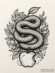 A snake, coiled around an apple from the tree... - эскиз тату (№1752078829_0, 09.07.2025 16:33) — Tatufoto.com