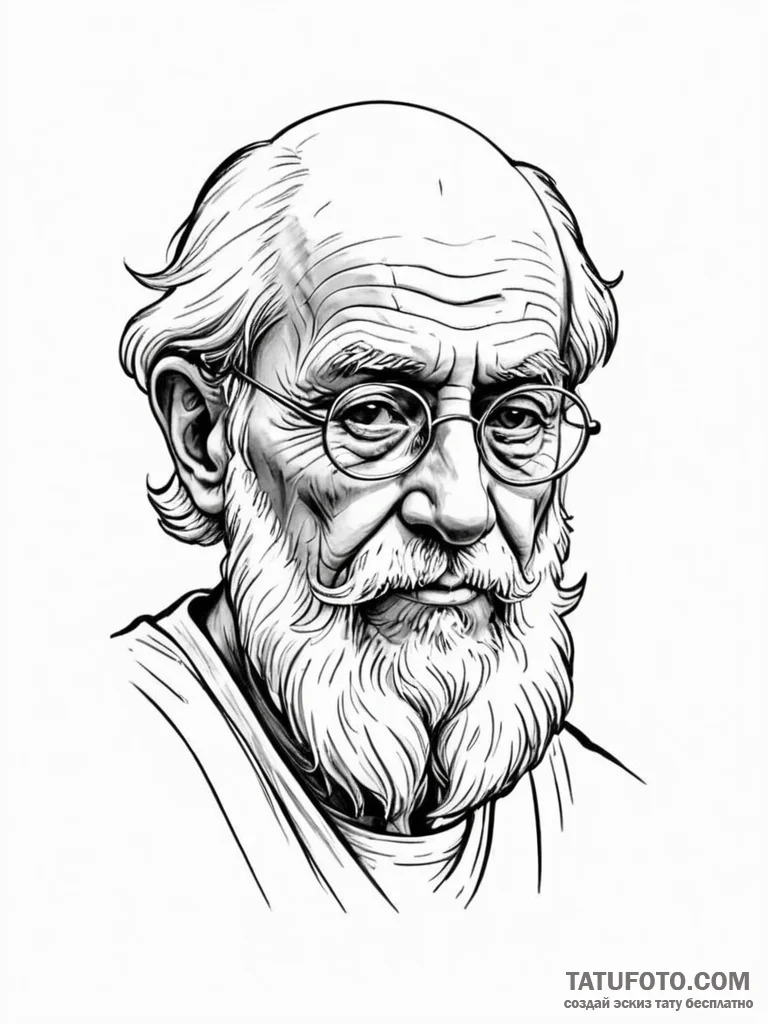 A beautiful, wise old philosopher, deep in th... - эскиз тату (№1752078997_0, 09.07.2025 16:36) — Tatufoto.com