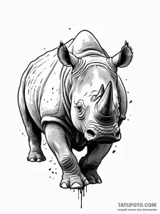 A charging rhinoceros, a symbol of unstoppabl... - эскиз тату (№1752079165_0, 09.07.2025 16:39) — Tatufoto.com