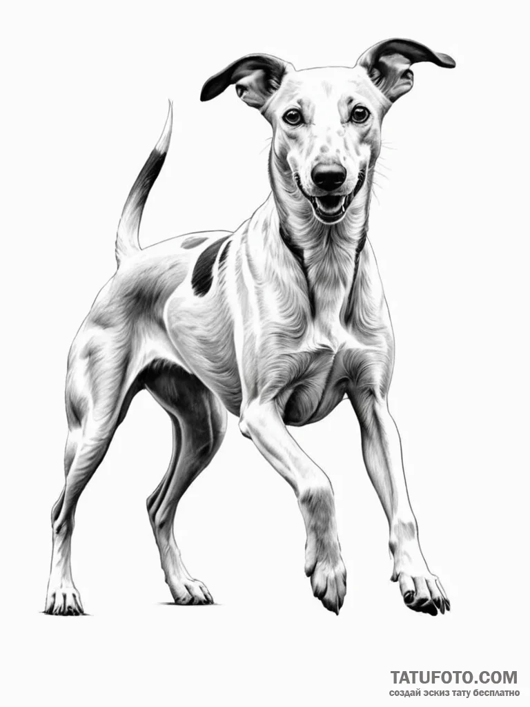 A beautiful, but strong hunting dog, like a g... - эскиз тату (№1752079247_0, 09.07.2025 16:40) — Tatufoto.com