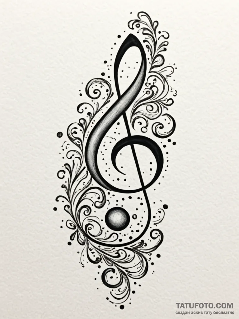 A single musical note, dissolving into a spla... - эскиз тату (№1752079581_0, 09.07.2025 16:46) — Tatufoto.com