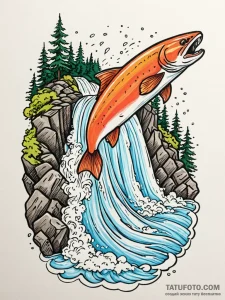A powerful migratory salmon, leaping up a wat... - эскиз тату (№1752079914_0, 09.07.2025 16:51) — Tatufoto.com