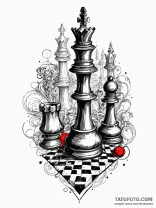 A beautiful, ornate antique chess set, tattoo... - эскиз тату (№1752079999_0, 09.07.2025 16:53) — Tatufoto.com