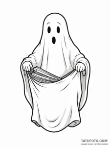A cartoon ghost with empty pockets turned ins... - эскиз тату (№1752080248_0, 09.07.2025 16:57) — Tatufoto.com