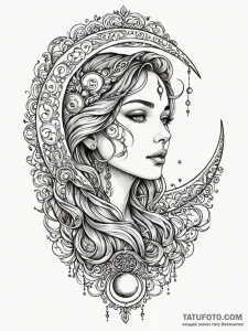 A beautiful woman with her skin tattooed with... - эскиз тату (№1752080831_0, 09.07.2025 17:07) — Tatufoto.com