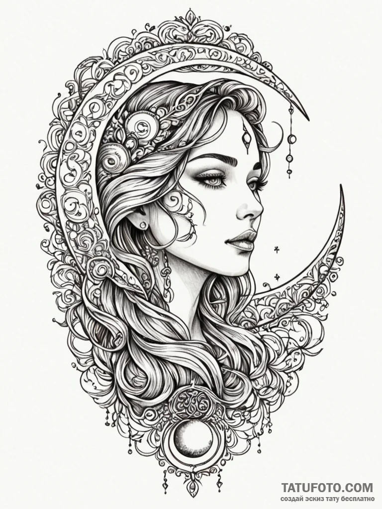 A beautiful woman with her skin tattooed with... - эскиз тату (№1752080831_0, 09.07.2025 17:07) — Tatufoto.com